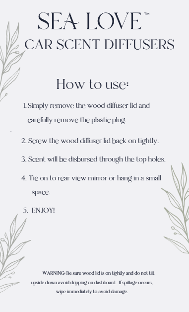 CAR DIFFUSER CARE CARD 3x5