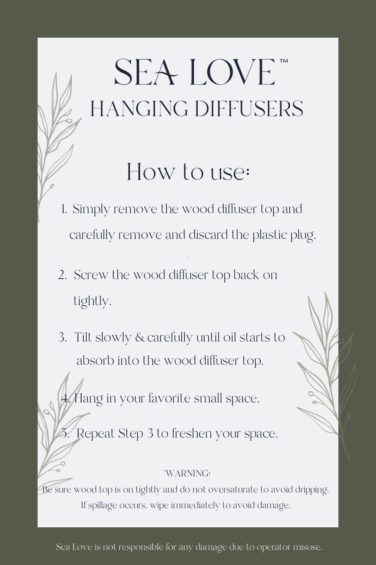 HANGING DIFFUSER CARE CARD 3x5