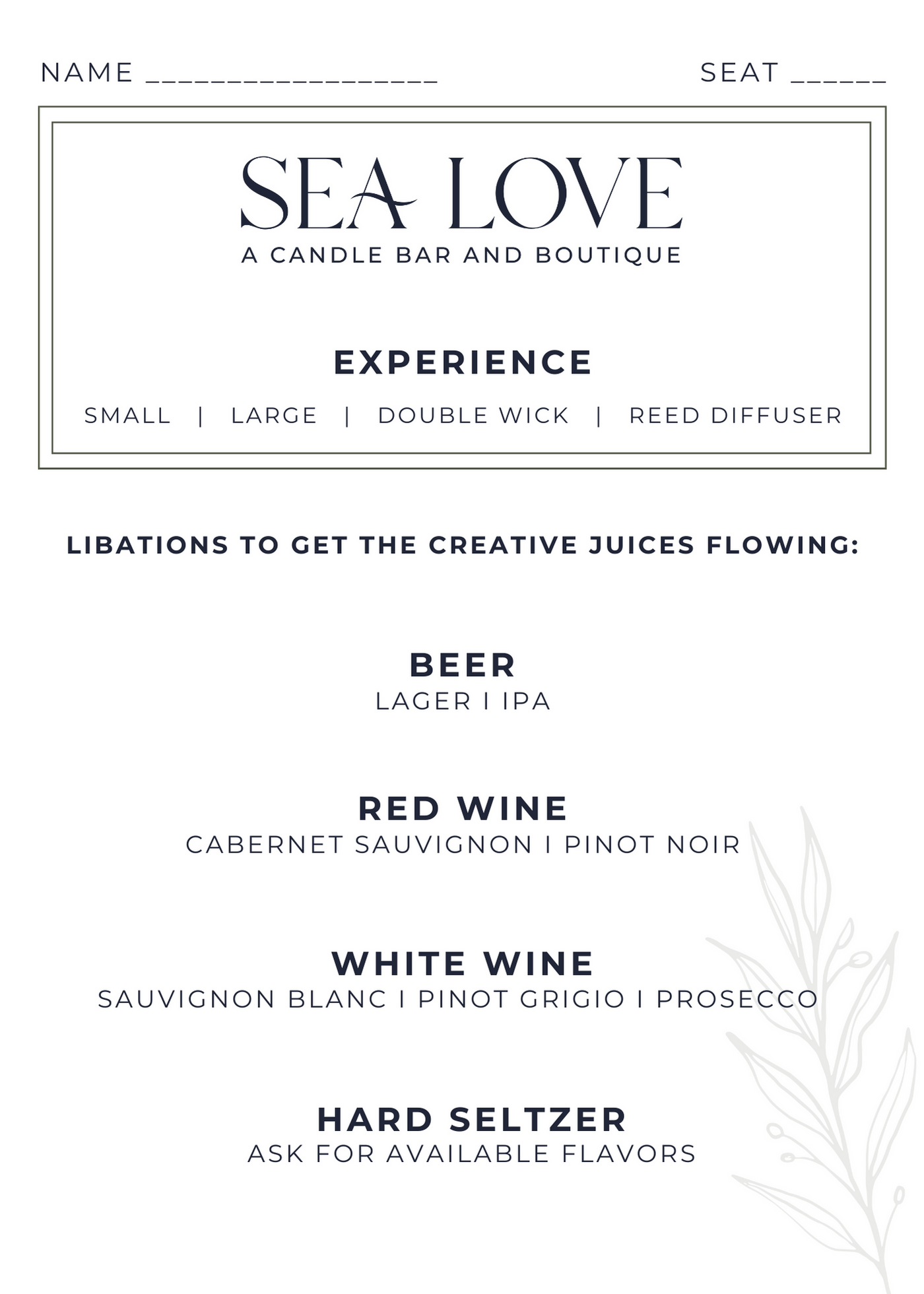LIBATIONS MENU 4x6