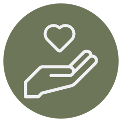 An icon representing kindness or charity, depicting a hand with a heart floating above it.